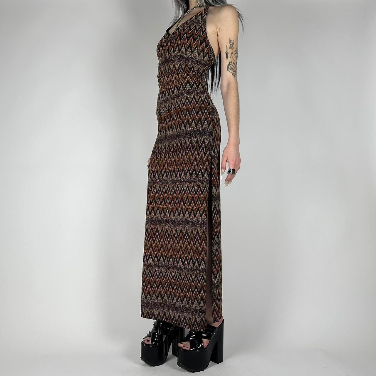 90s Double Slit Halter Maxi Dress (XS)