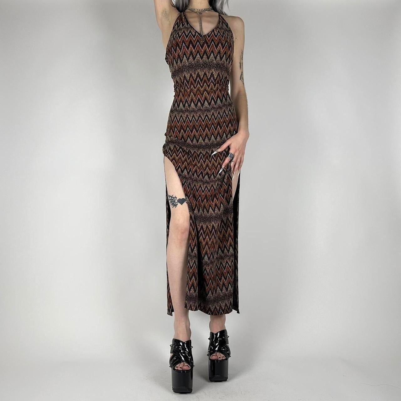 90s Double Slit Halter Maxi Dress (XS)