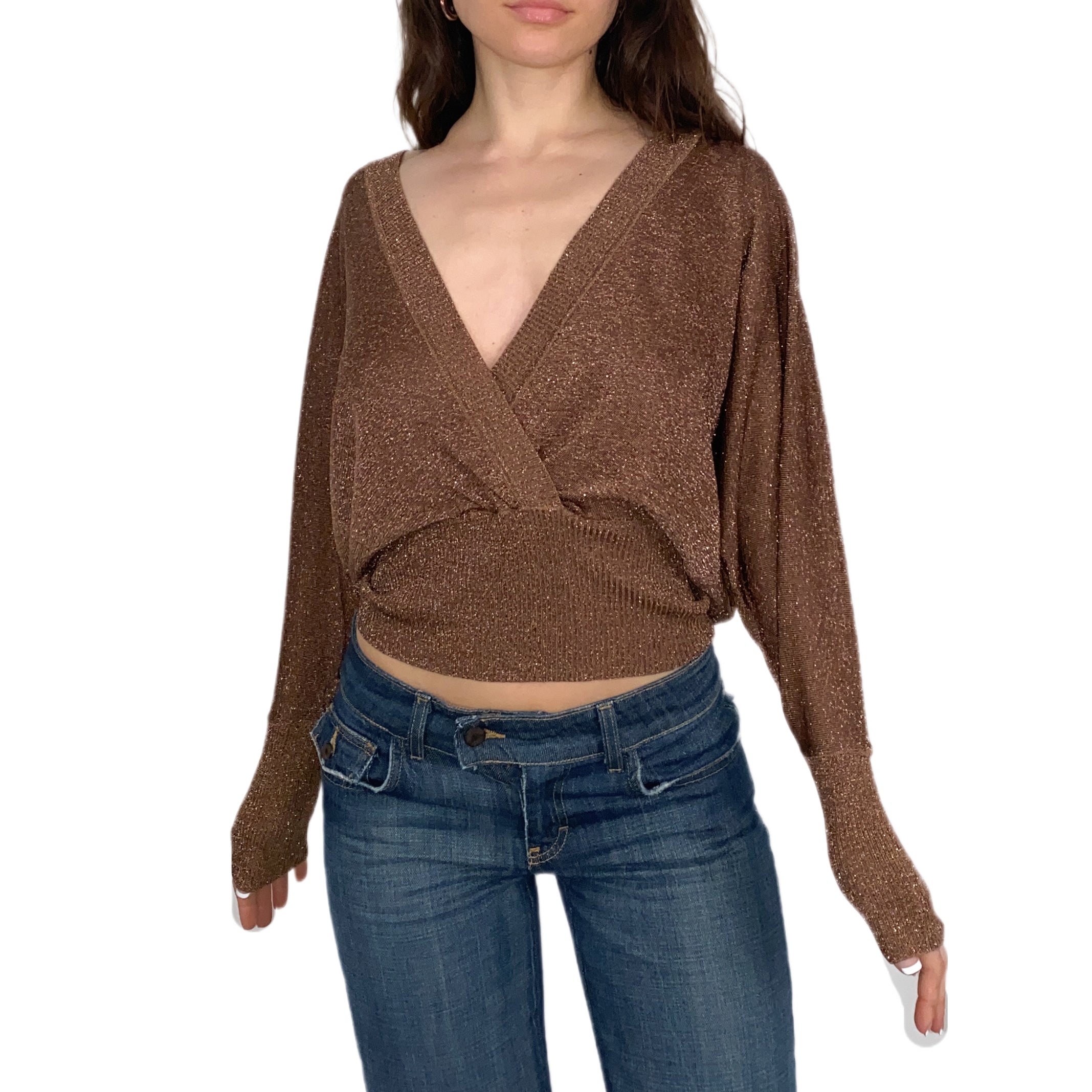 Bebe Bronze Shimmer Silk Top (S)