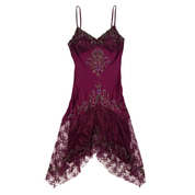 Sue Wong Nocturne Vintage Silk Plum Beaded Lace Handkerchief Dress (S)