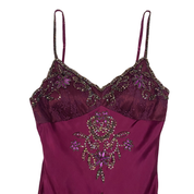 Sue Wong Nocturne Vintage Silk Plum Beaded Lace Handkerchief Dress (S)