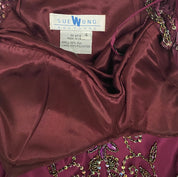 Sue Wong Nocturne Vintage Silk Plum Beaded Lace Handkerchief Dress (S)