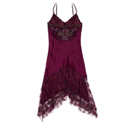 Sue Wong Nocturne Vintage Silk Plum Beaded Lace Handkerchief Dress (S)