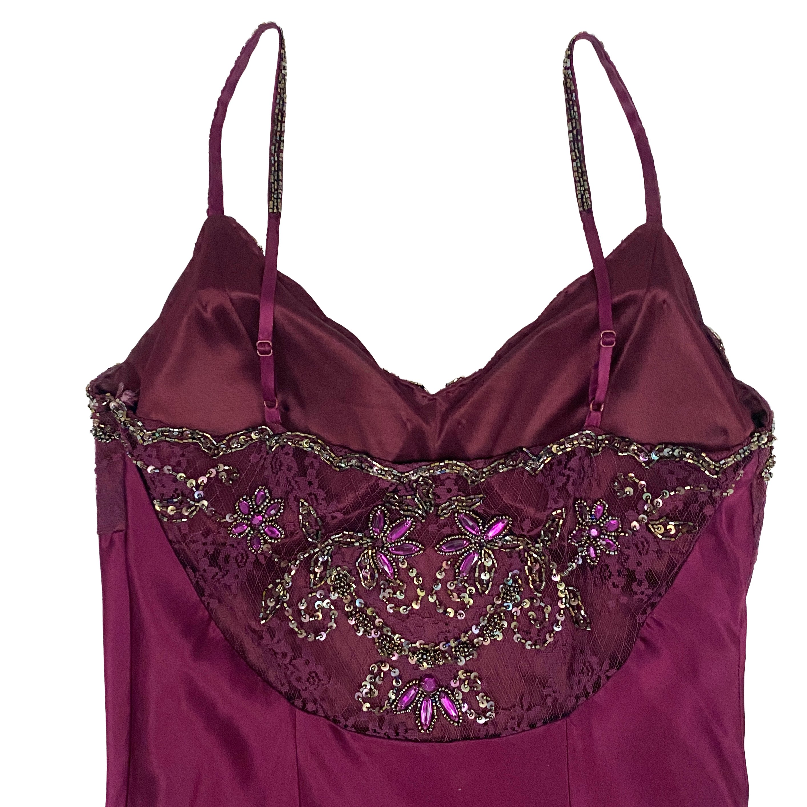 Sue Wong Nocturne Vintage Silk Plum Beaded Lace Handkerchief Dress (S)