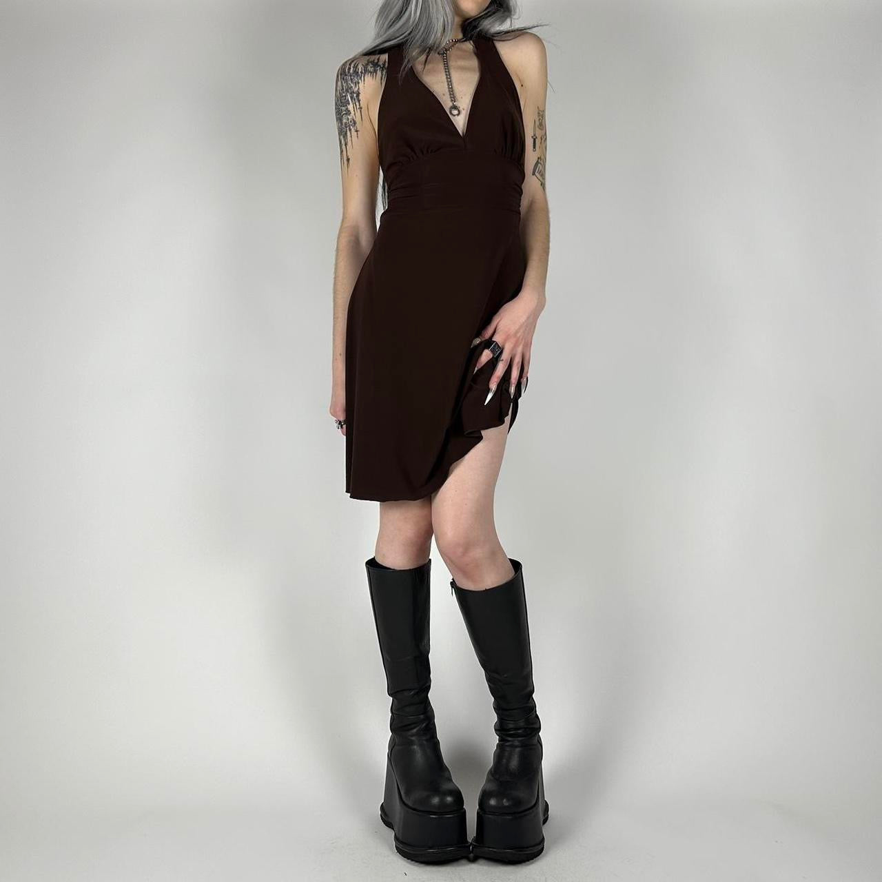 Y2K Espresso Mini Halter Dress (S)