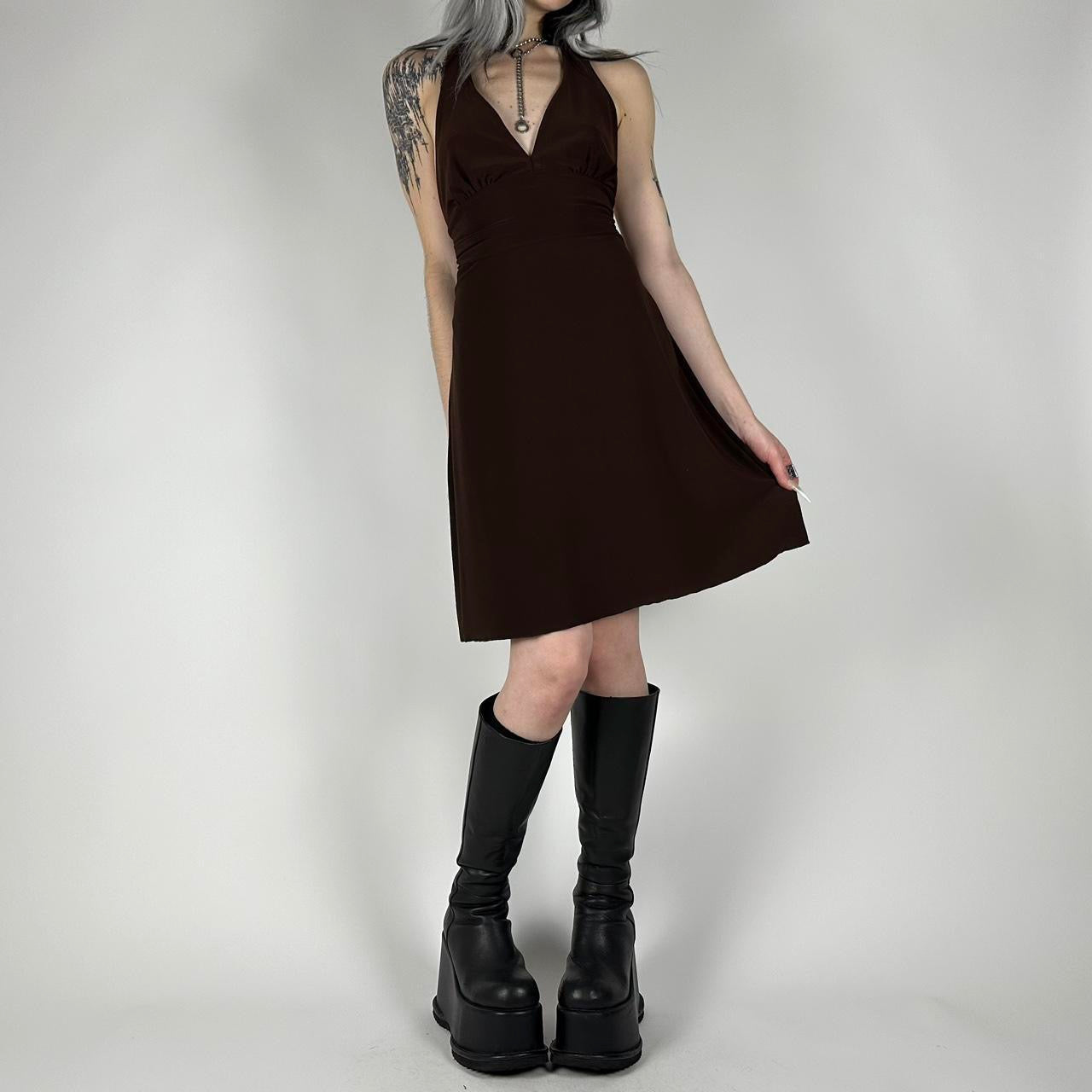 Y2K Espresso Mini Halter Dress (S)