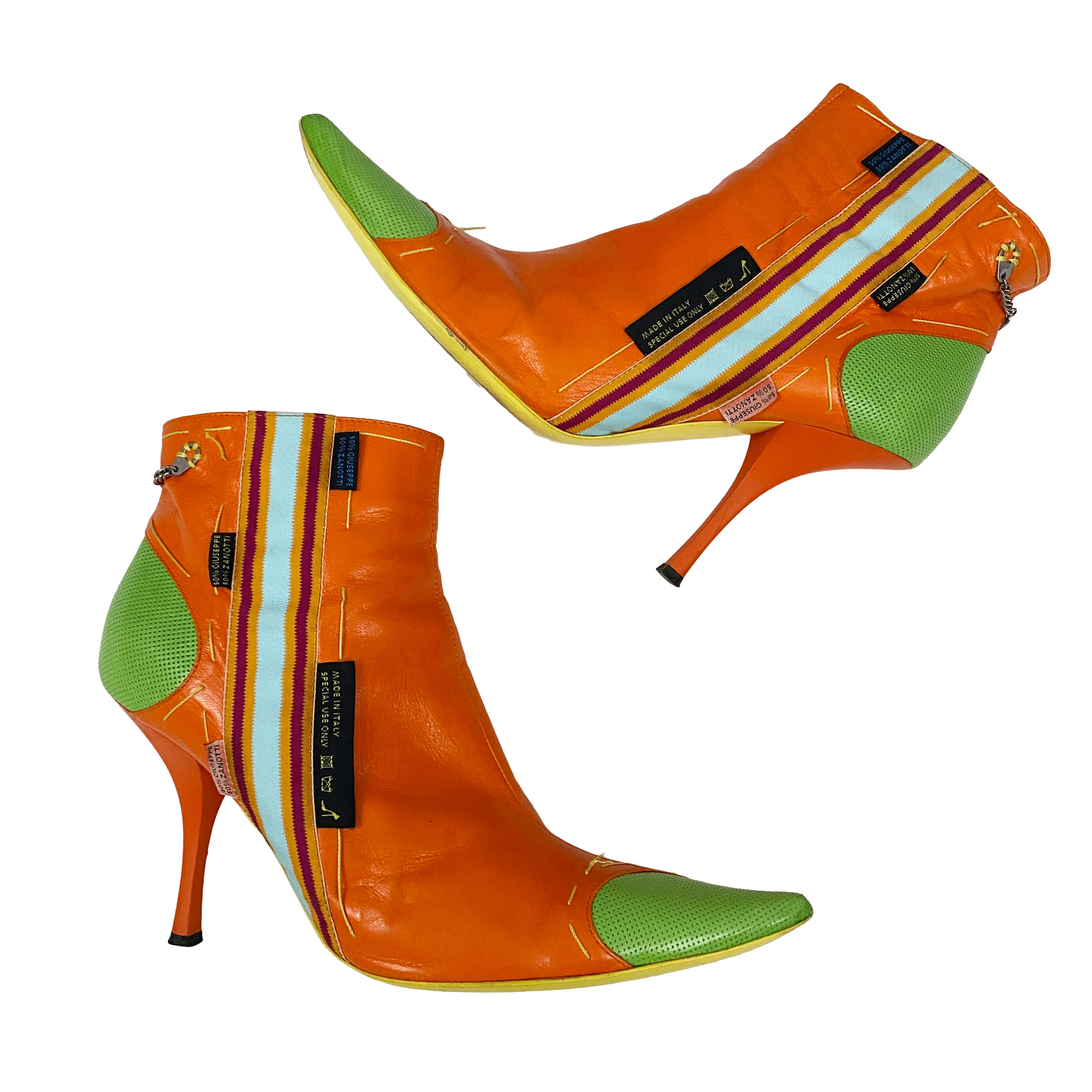 Giuseppe Zanotti Orange + Lime Leather Boots (7.5)