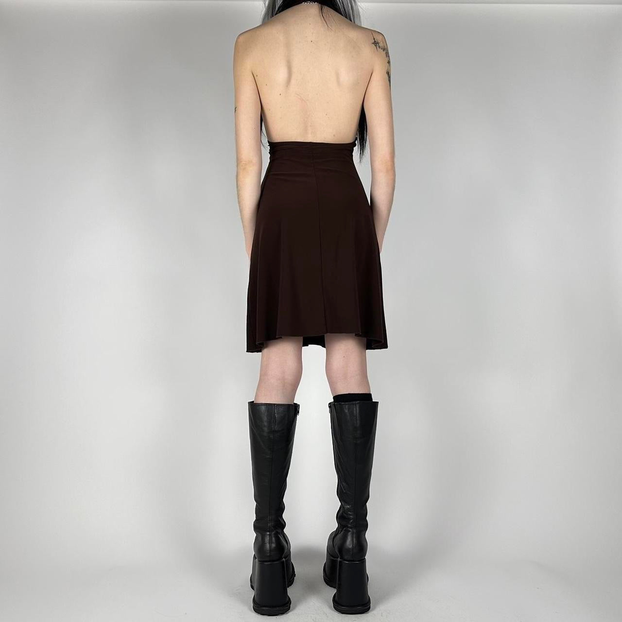 Y2K Espresso Mini Halter Dress (S)
