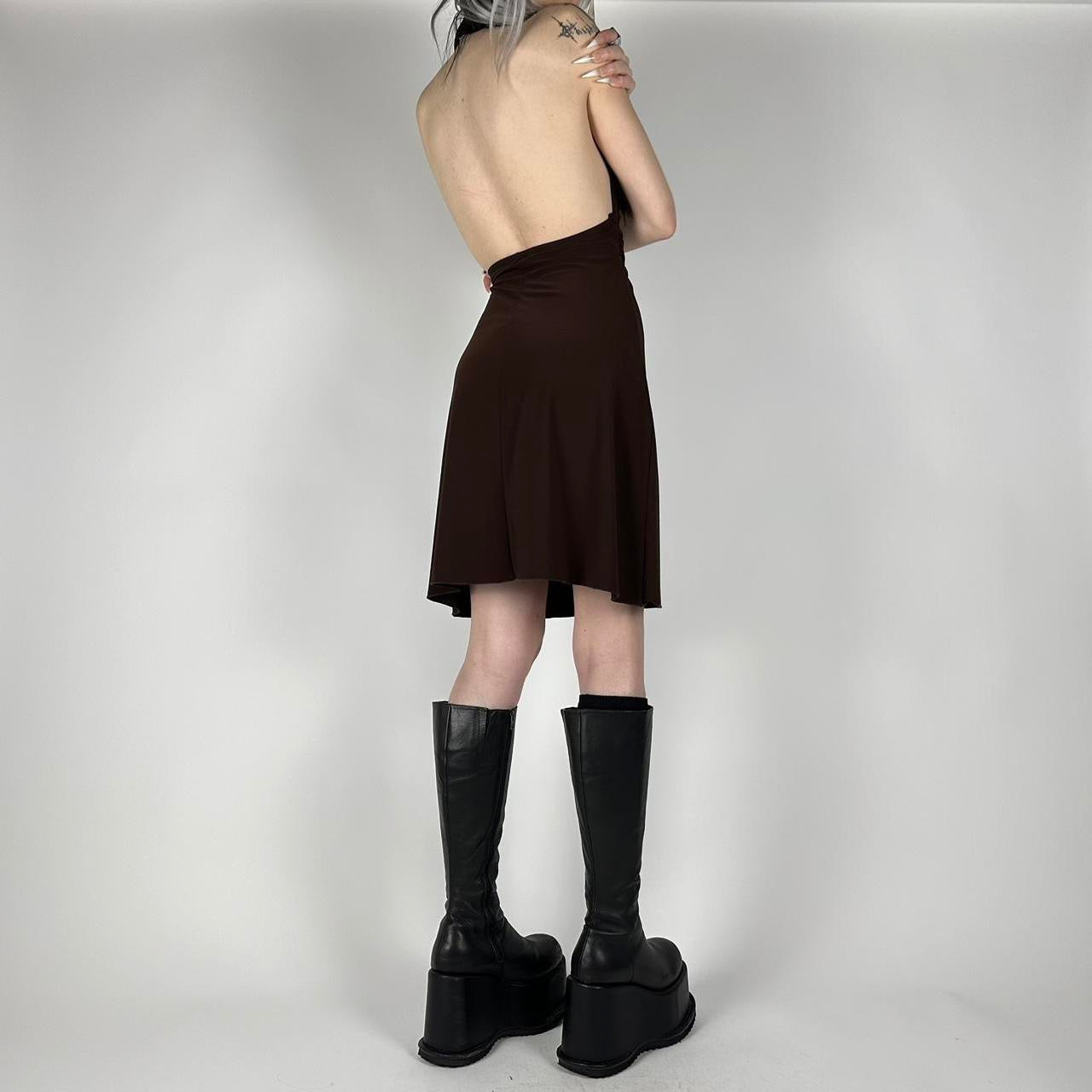 Y2K Espresso Mini Halter Dress (S)