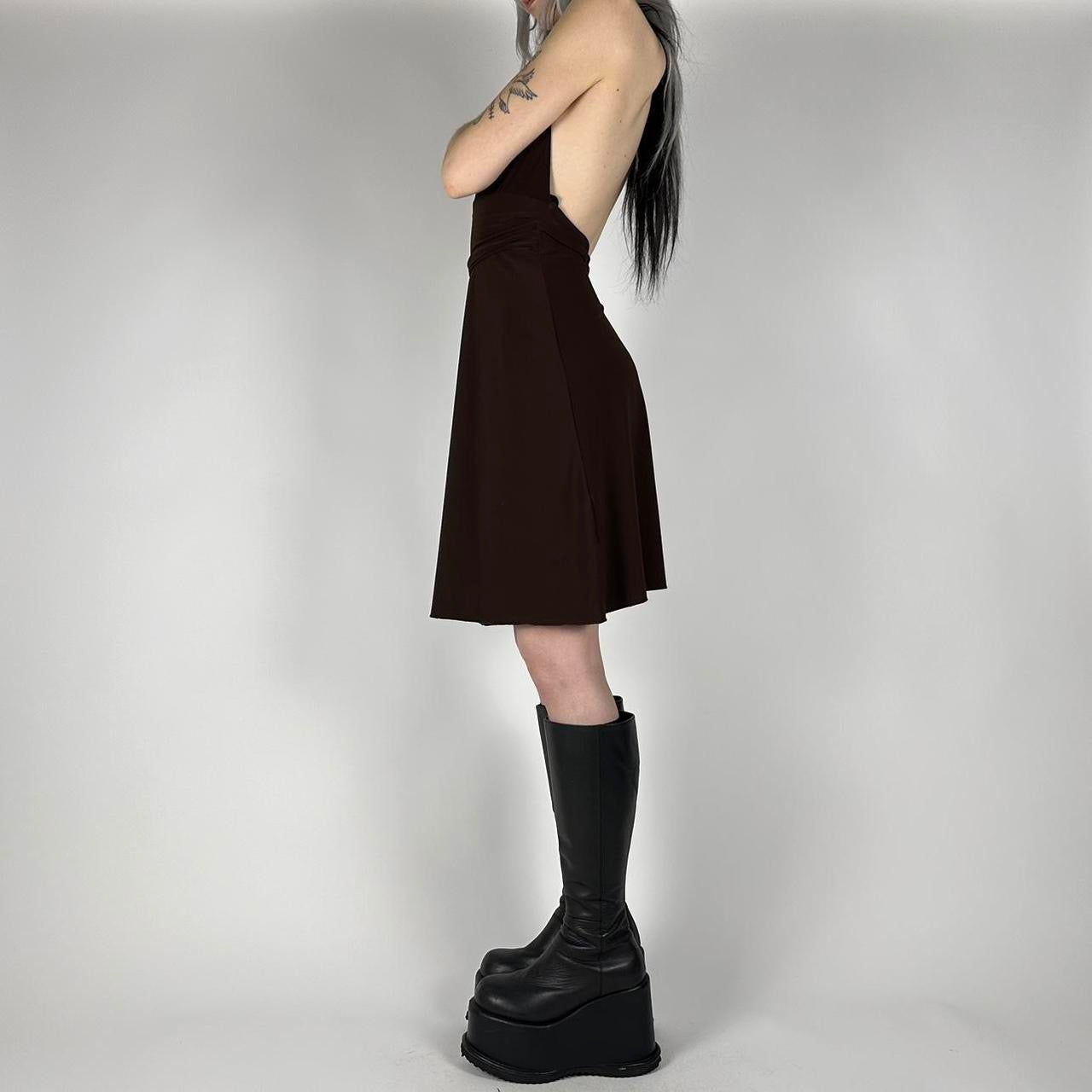 Y2K Espresso Mini Halter Dress (S)