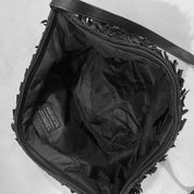 Black Leather Fringe Bag