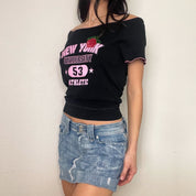 Off-the-Shoulder Y2K New York Sporty Top (L)