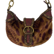 Nine West Y2K Leopard Faux Fur Studded Buckle Shoulder Bag