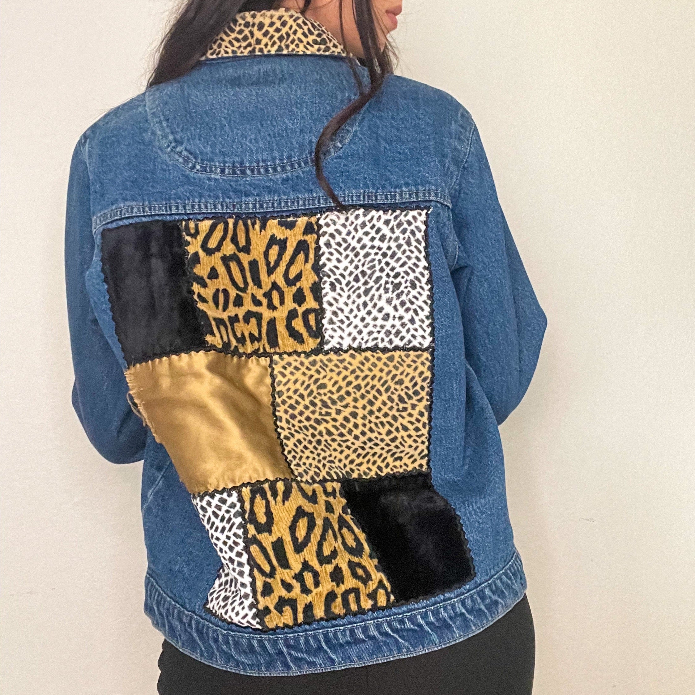 Cheetah Print 90s Oversized Denim Jacket (M/L)