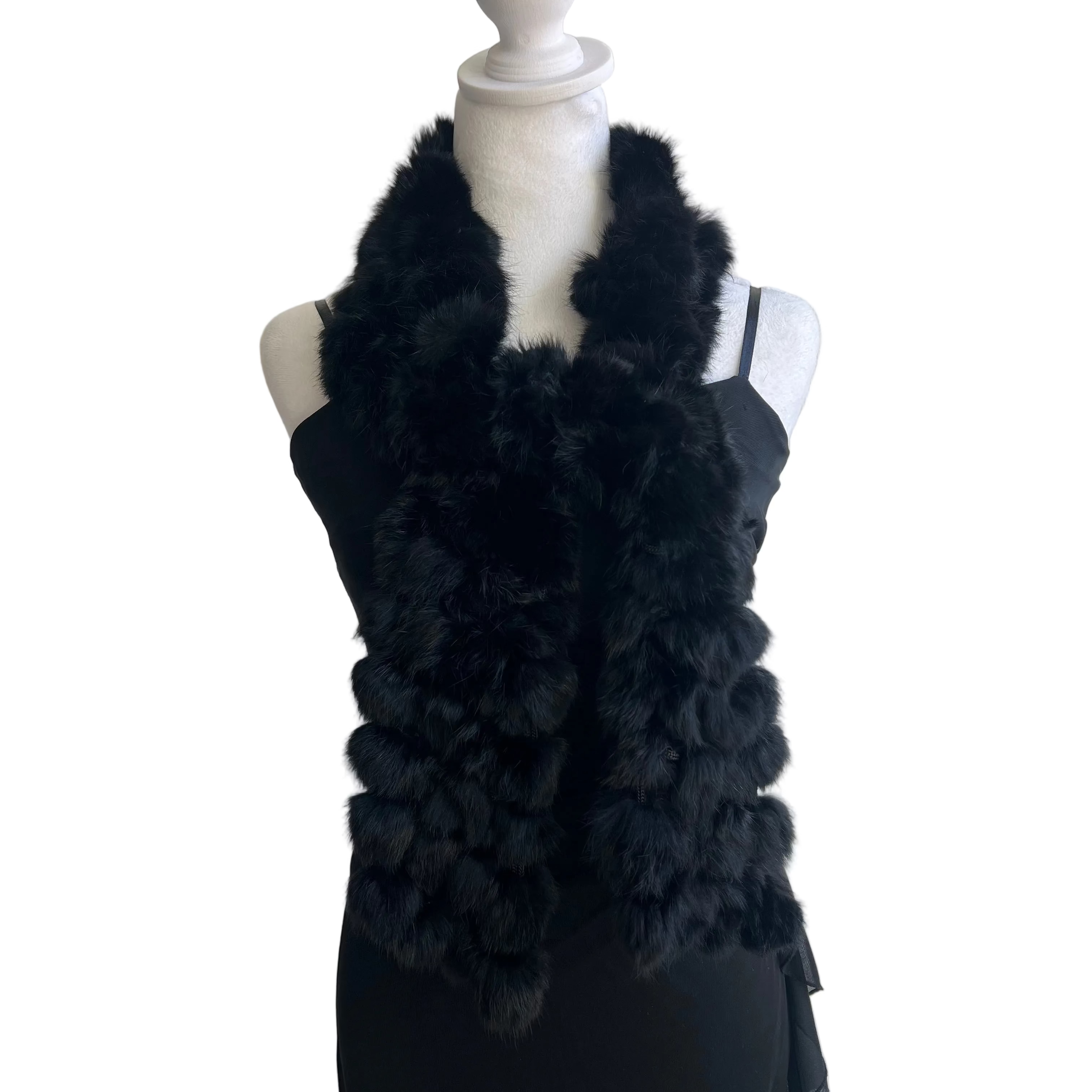 Y2K Rabbit Fur Pom Pom Scarf