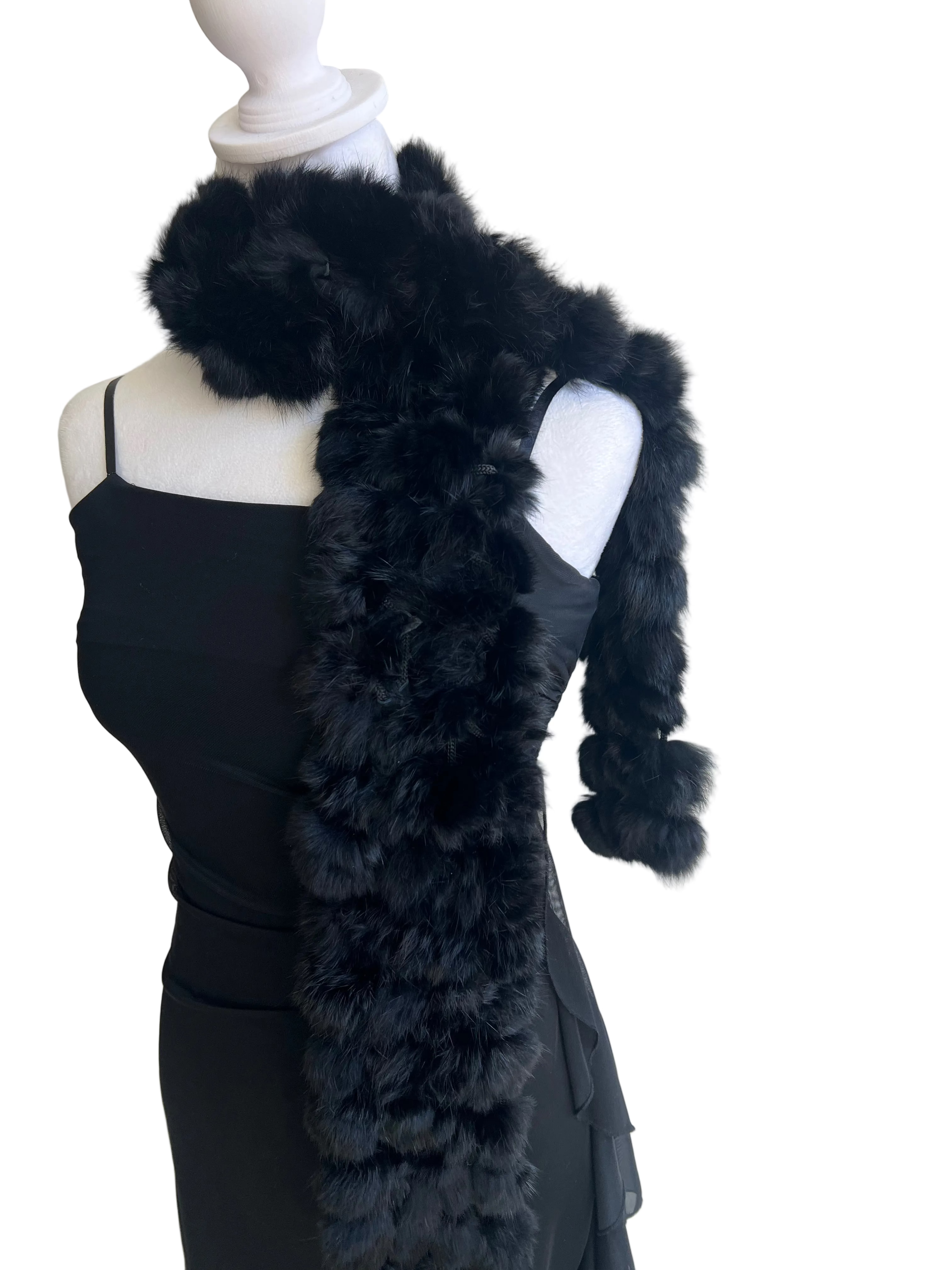 Y2K Rabbit Fur Pom Pom Scarf