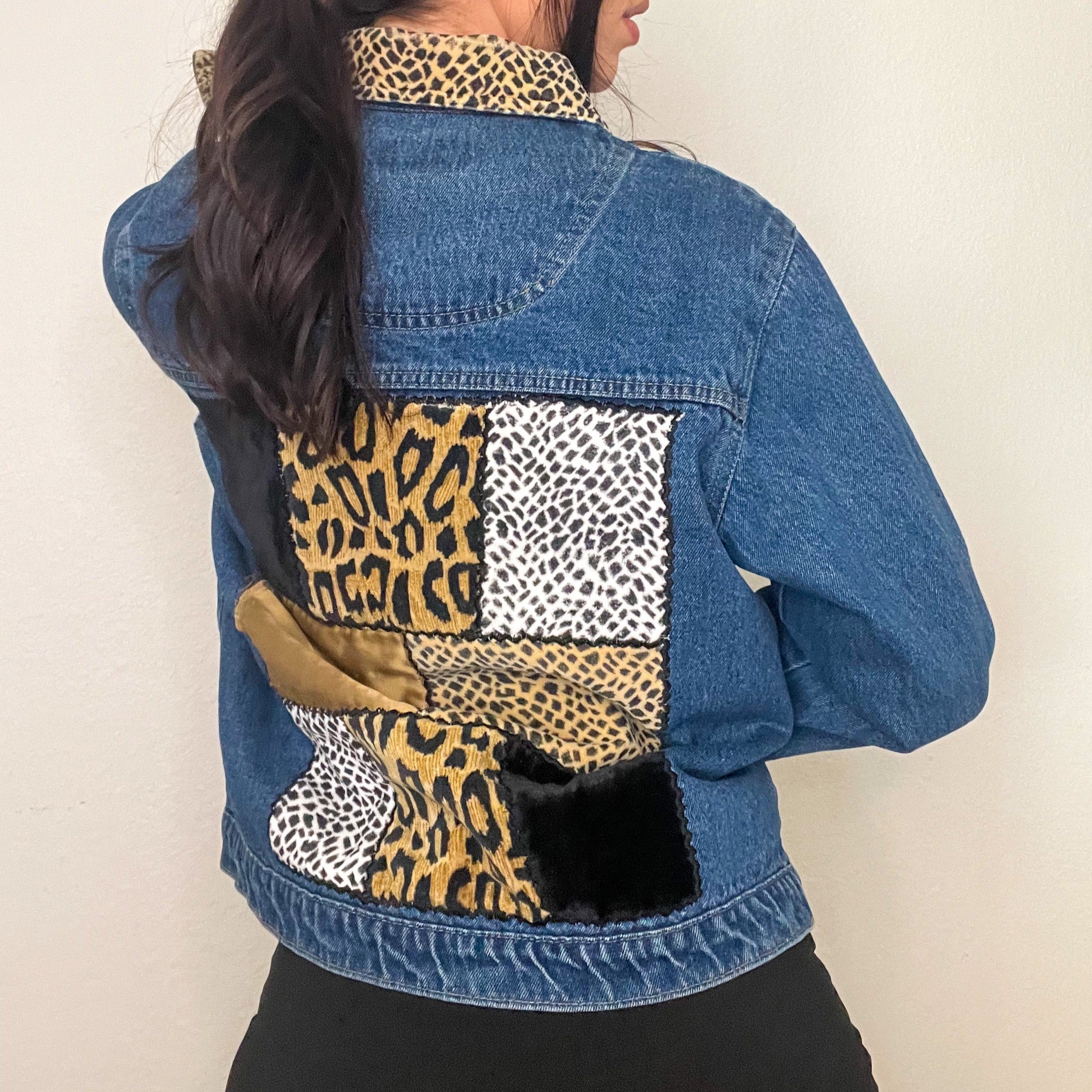 Cheetah Print 90s Oversized Denim Jacket (M/L)