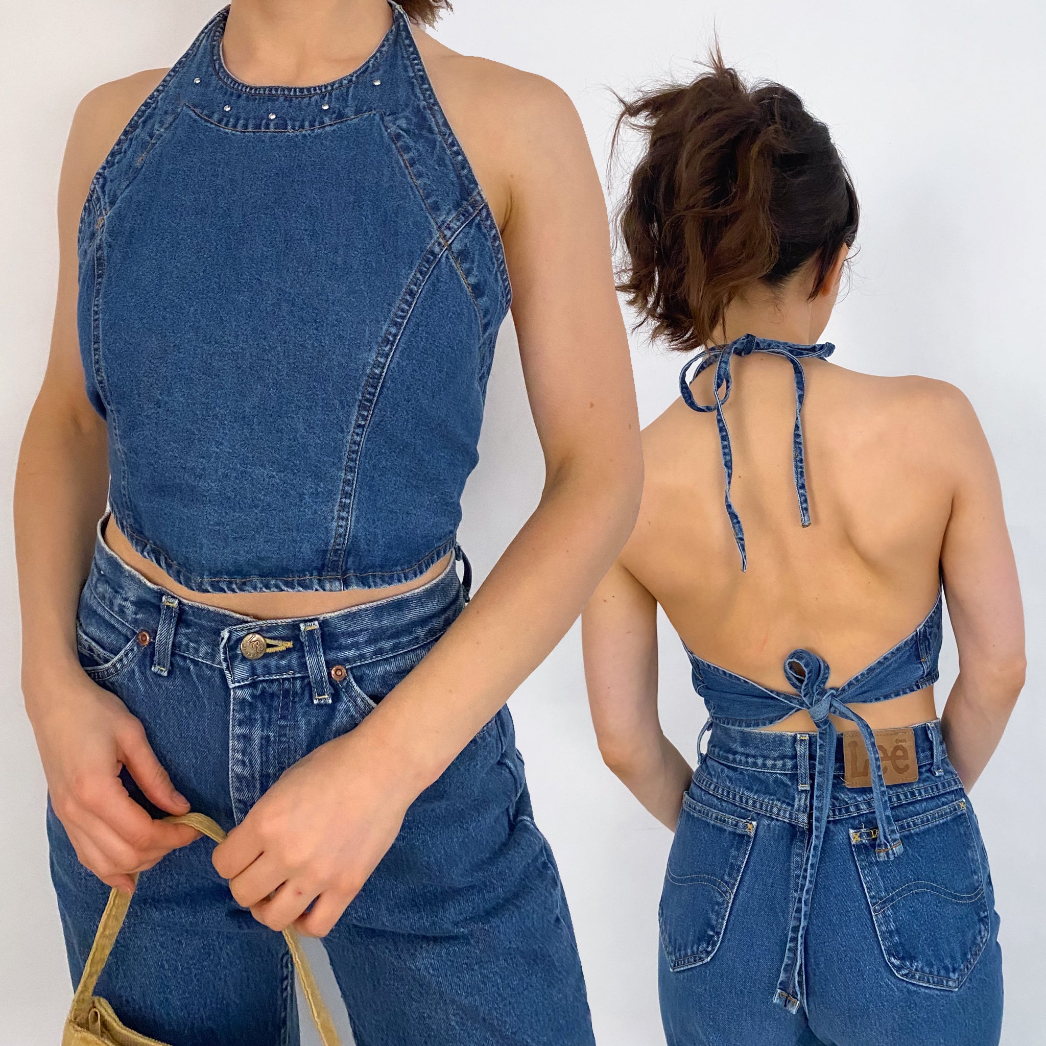 Y2k Denim Halter - M/L