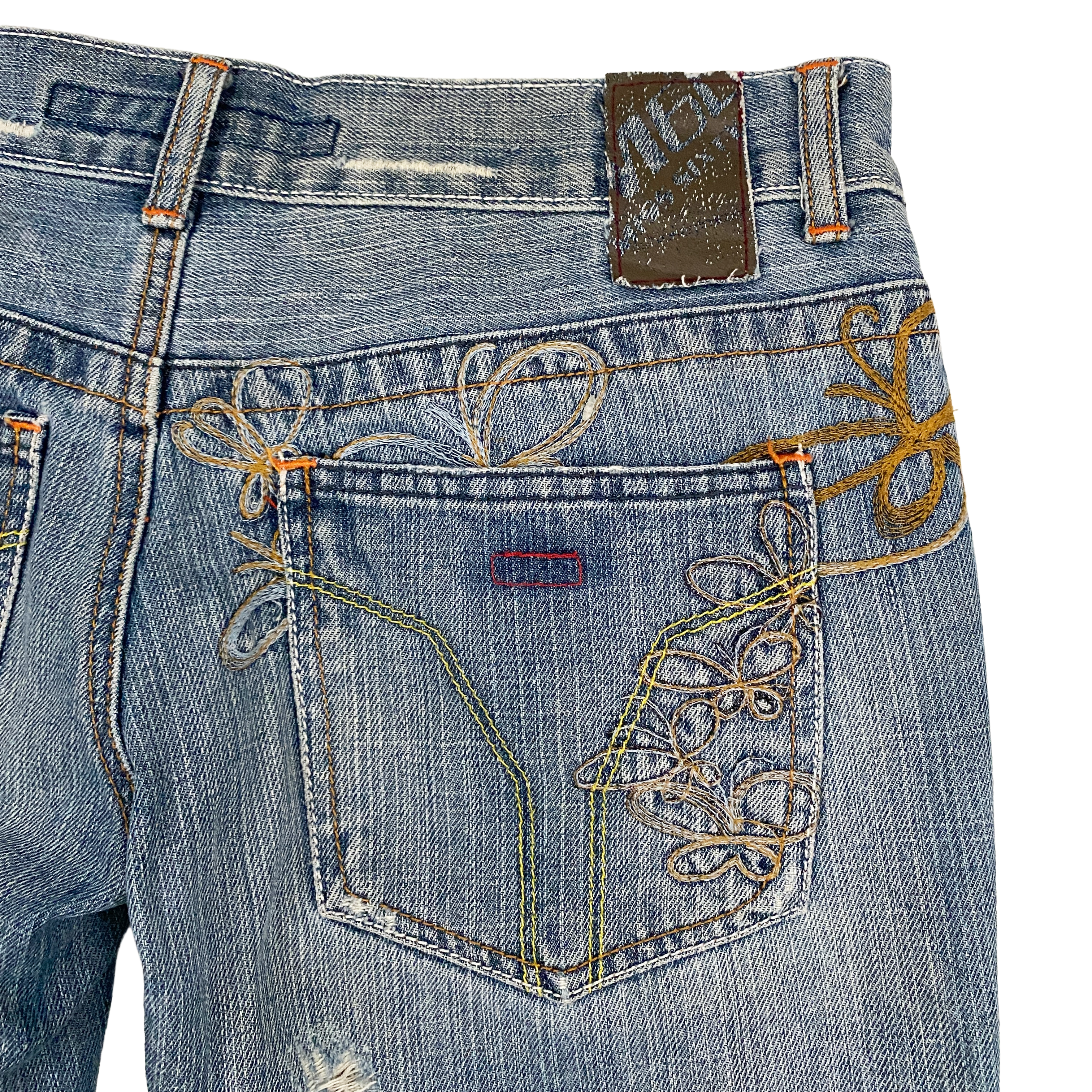 Miss Sixty 2000s Butterfly Embroidered Low Rise Boot Cut Jeans (S)