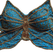 Rare Blue & Gold Beaded Butterfly Backless Halter Top (S/M)