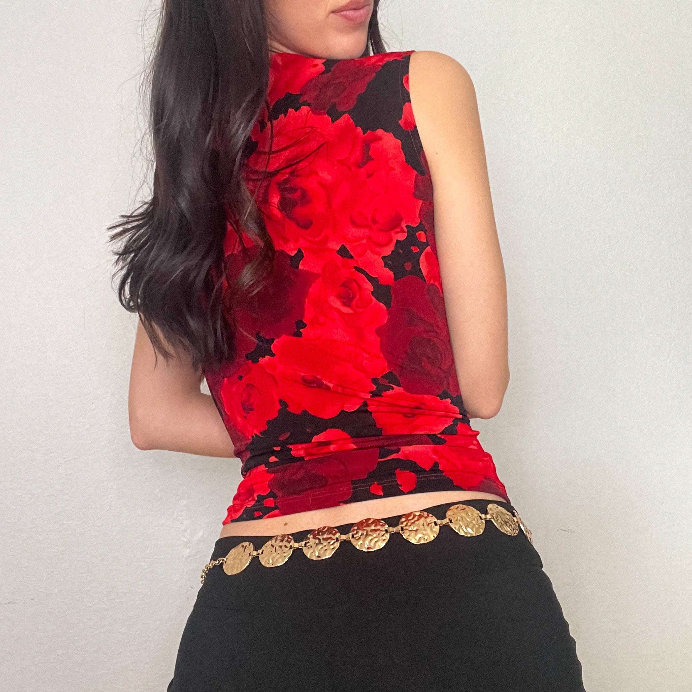 Red Floral Slinky Fall Tank Top (L)