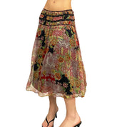 Embellished Silk Floral Midi Skirt (L)