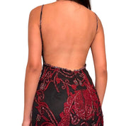 Y2K Silk Beaded Floral Backless Maxi Dress (S)