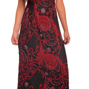 Y2K Silk Beaded Floral Backless Maxi Dress (S)