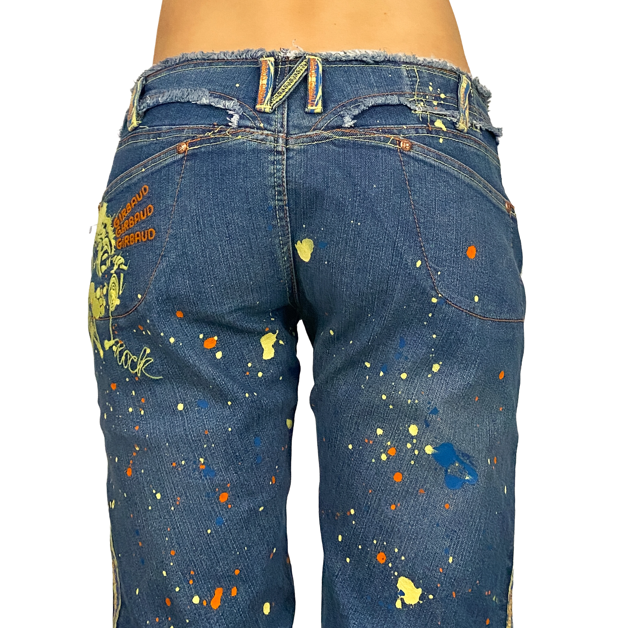Marithe Francois Girbaud Low Rise Splatter Rock Boot Cut Jeans (M)