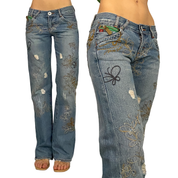 Miss Sixty 2000s Butterfly Embroidered Low Rise Boot Cut Jeans (S)