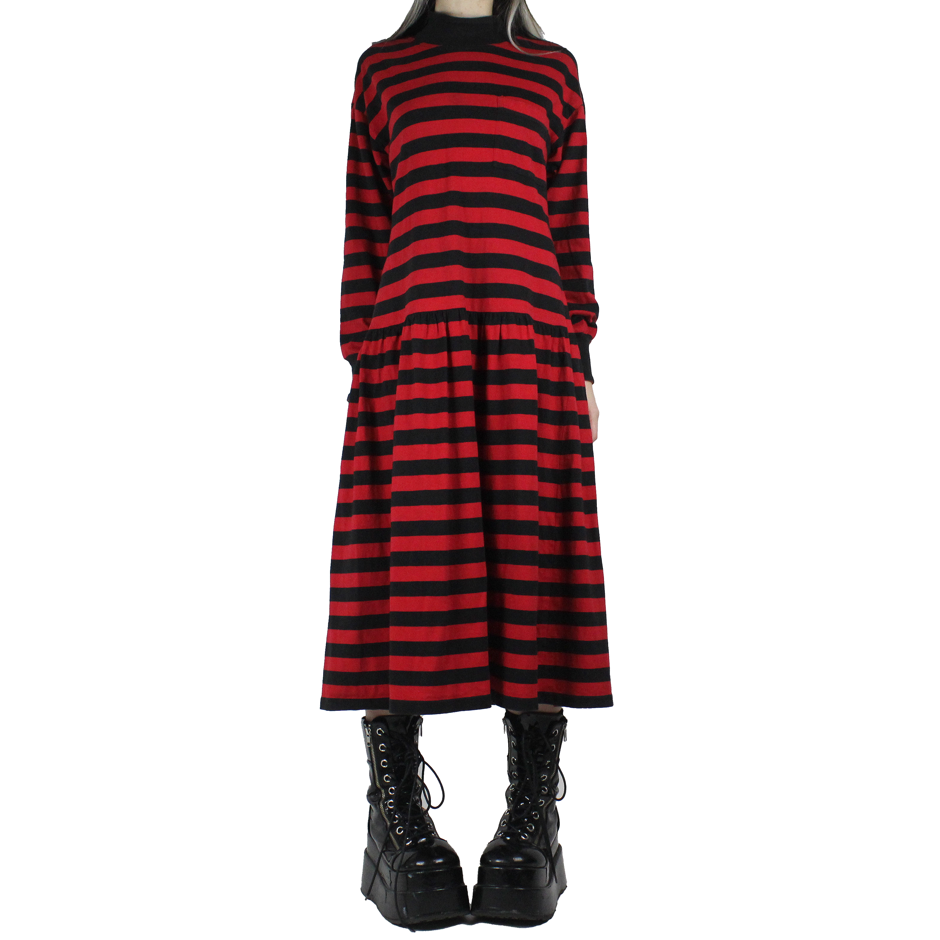 90s striped dress 90s Striped Viscose Midi Dress: Nautical Minimalist V-neck, EU38