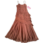 Deadstock Y2K Brown Silk Beaded Ruffle Maxi Dress (M/L)