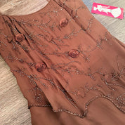 Deadstock Y2K Brown Silk Beaded Ruffle Maxi Dress (M/L)