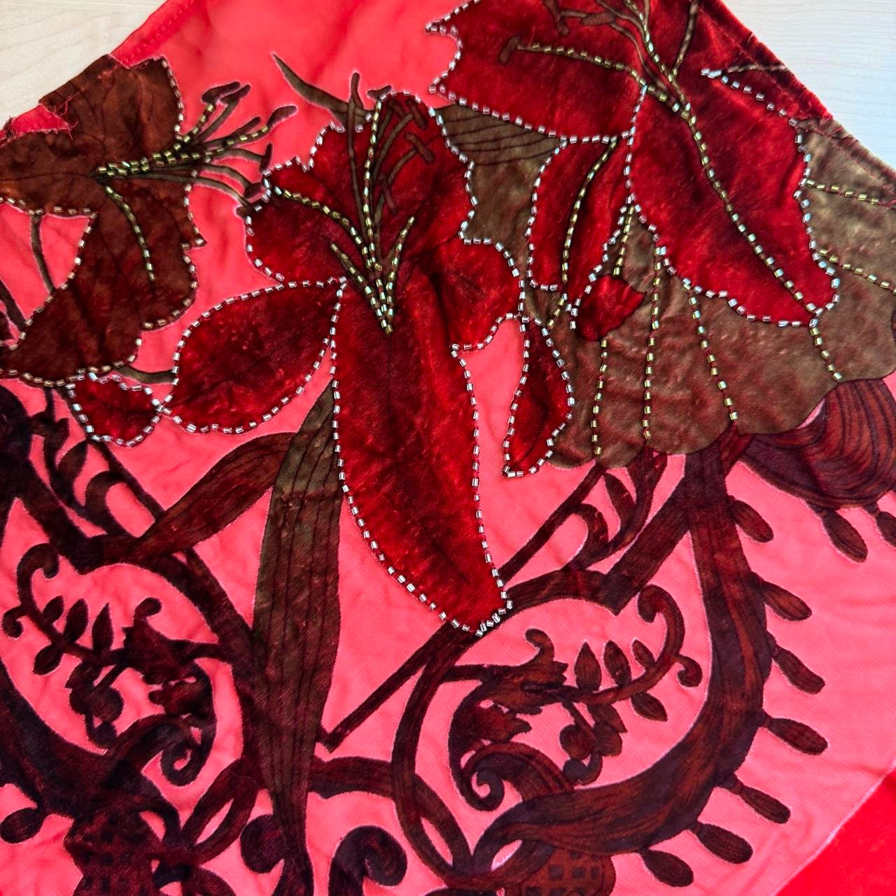 Handmade Red Silk Velvet Beaded Tassel Backless Halter Top (XS-L)
