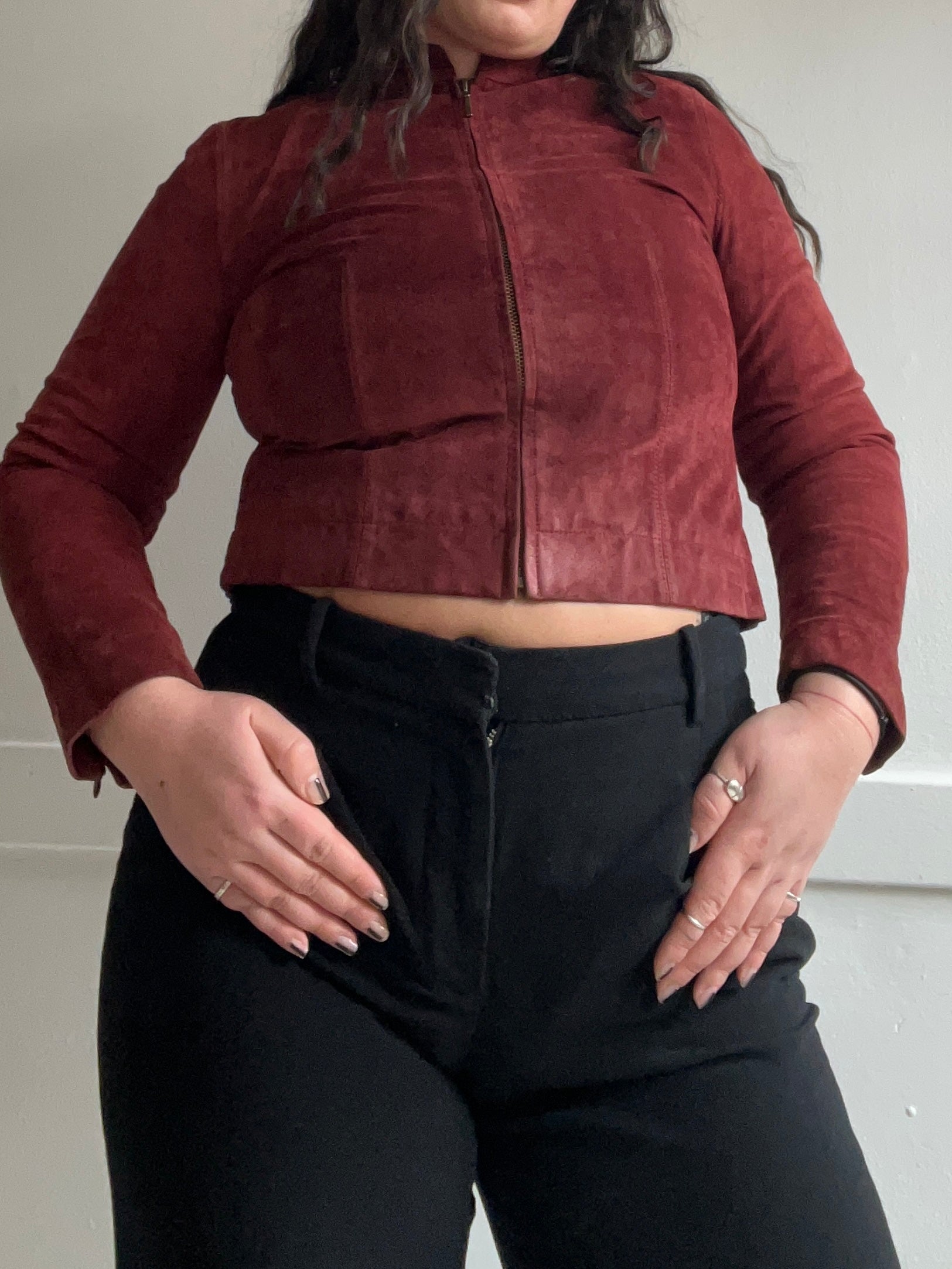 1990s Suede Cropped Moto Jacket (S/M)