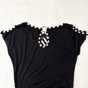Gothic Cold Shoulder Patchwork Top (M)