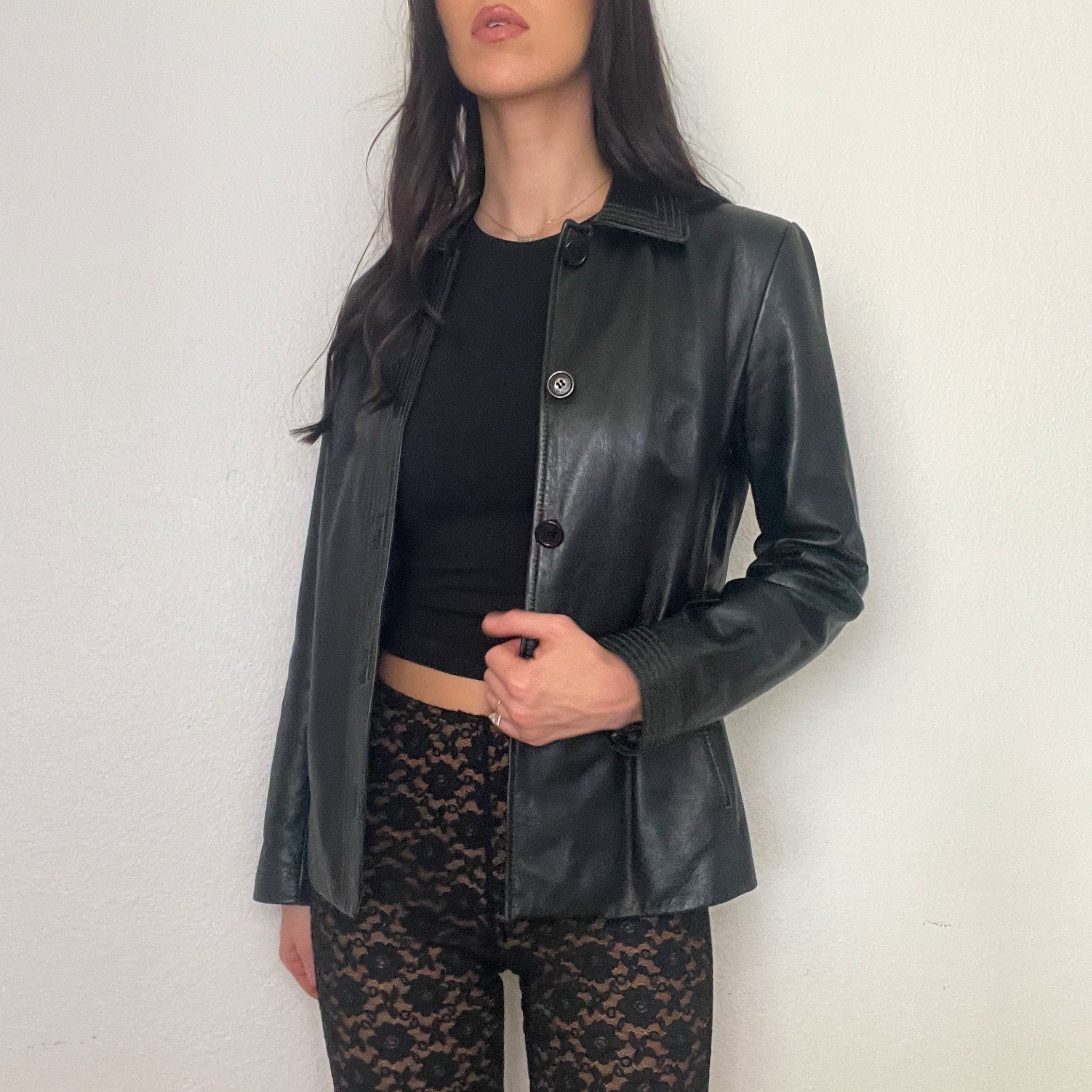 Black 2000s Leather Jacket (S)