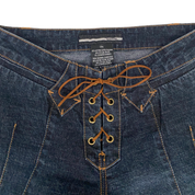 Bebe 2000s Low Rise Lace-Up Applique Flare Jeans (XS/S)