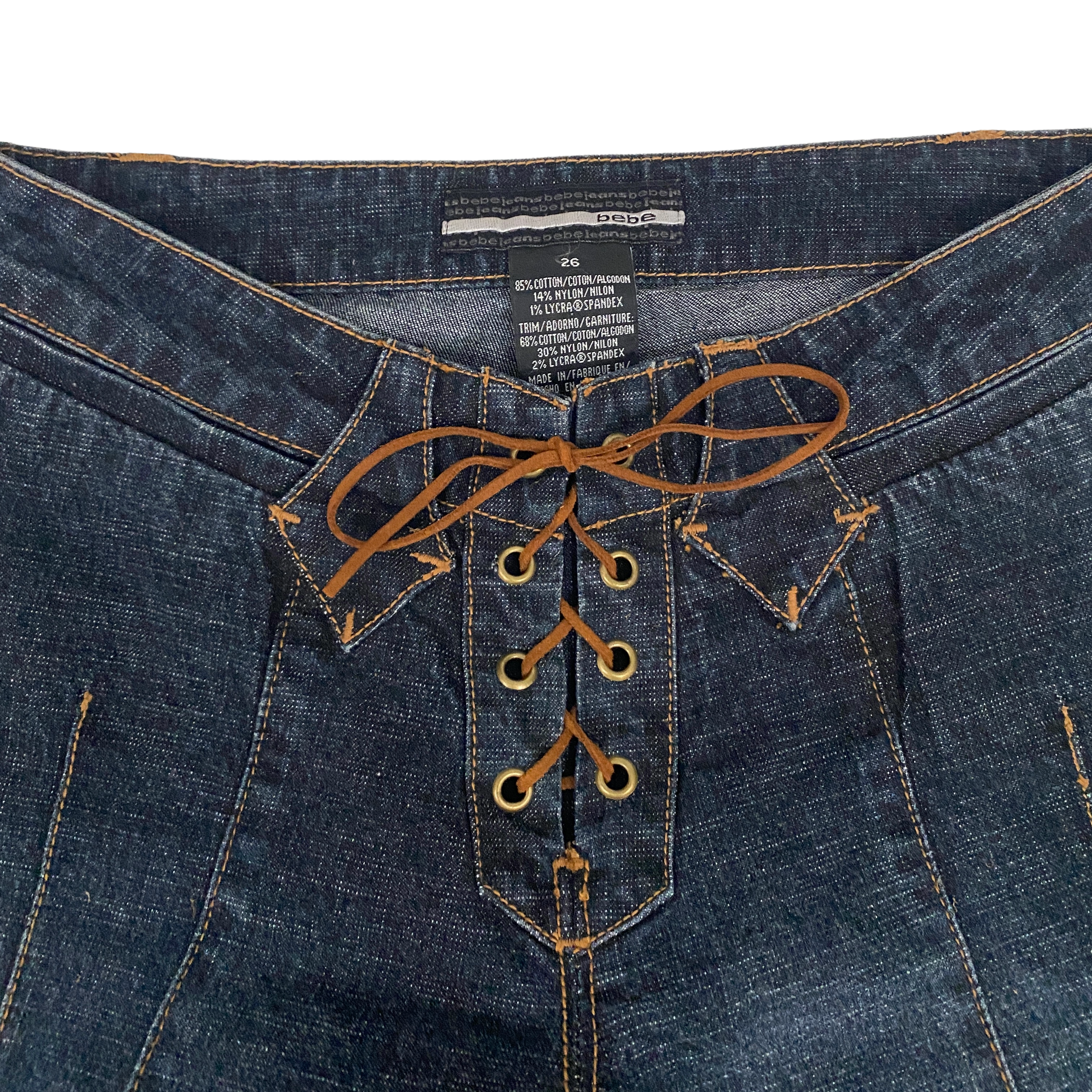 Bebe 2000s Low Rise Lace-Up Applique Flare Jeans (XS/S)