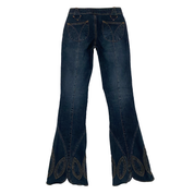 Bebe 2000s Low Rise Lace-Up Applique Flare Jeans (XS/S)