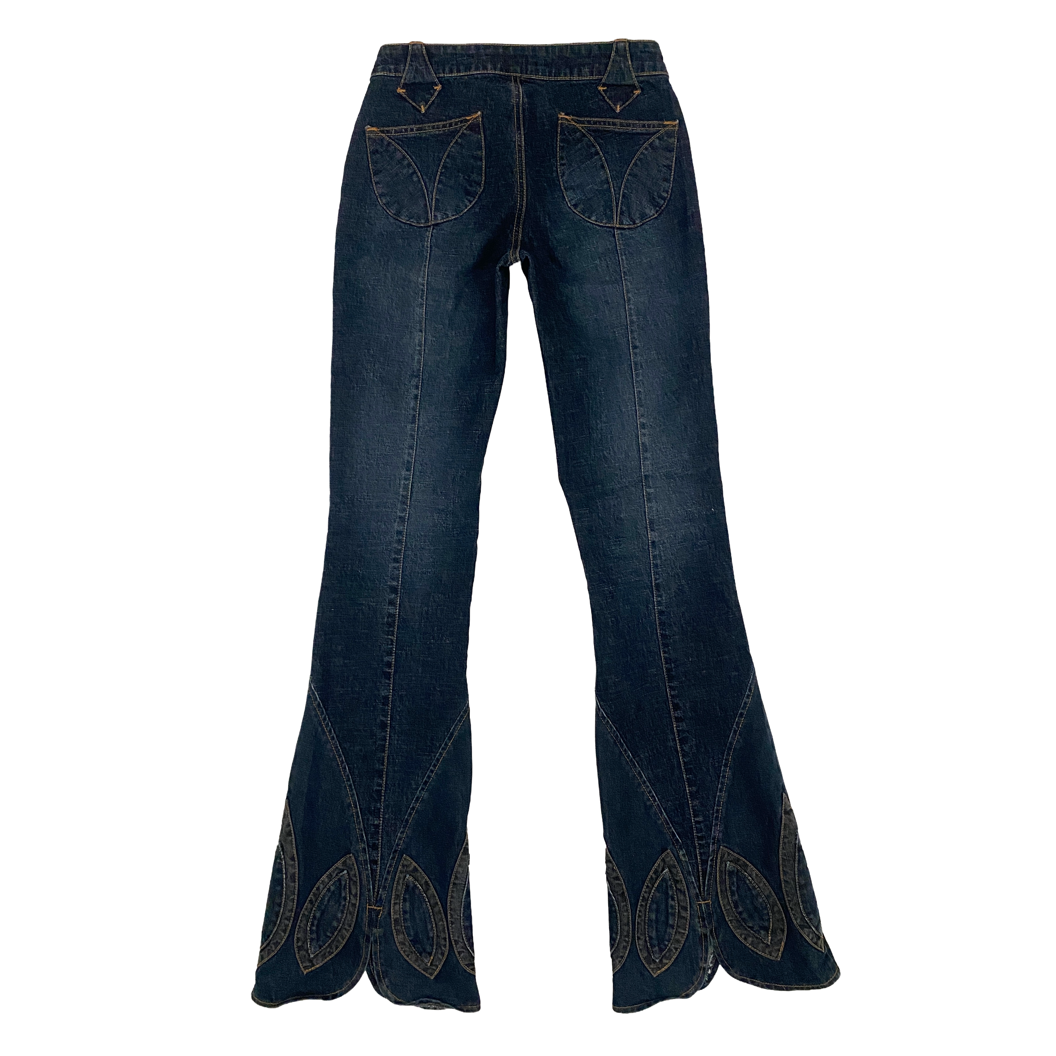 Bebe 2000s Low Rise Lace-Up Applique Flare Jeans (XS/S)