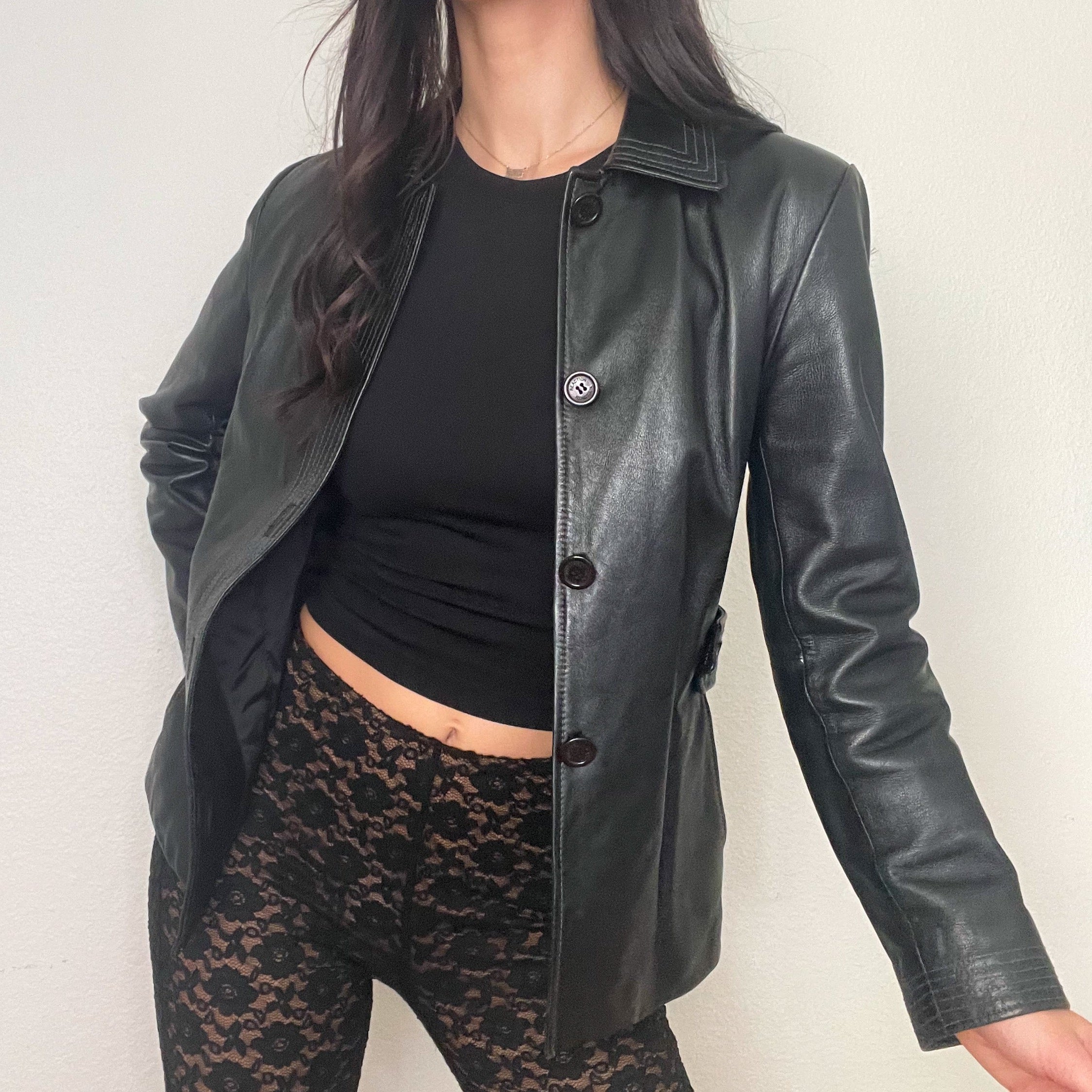 Black 2000s Leather Jacket (S)