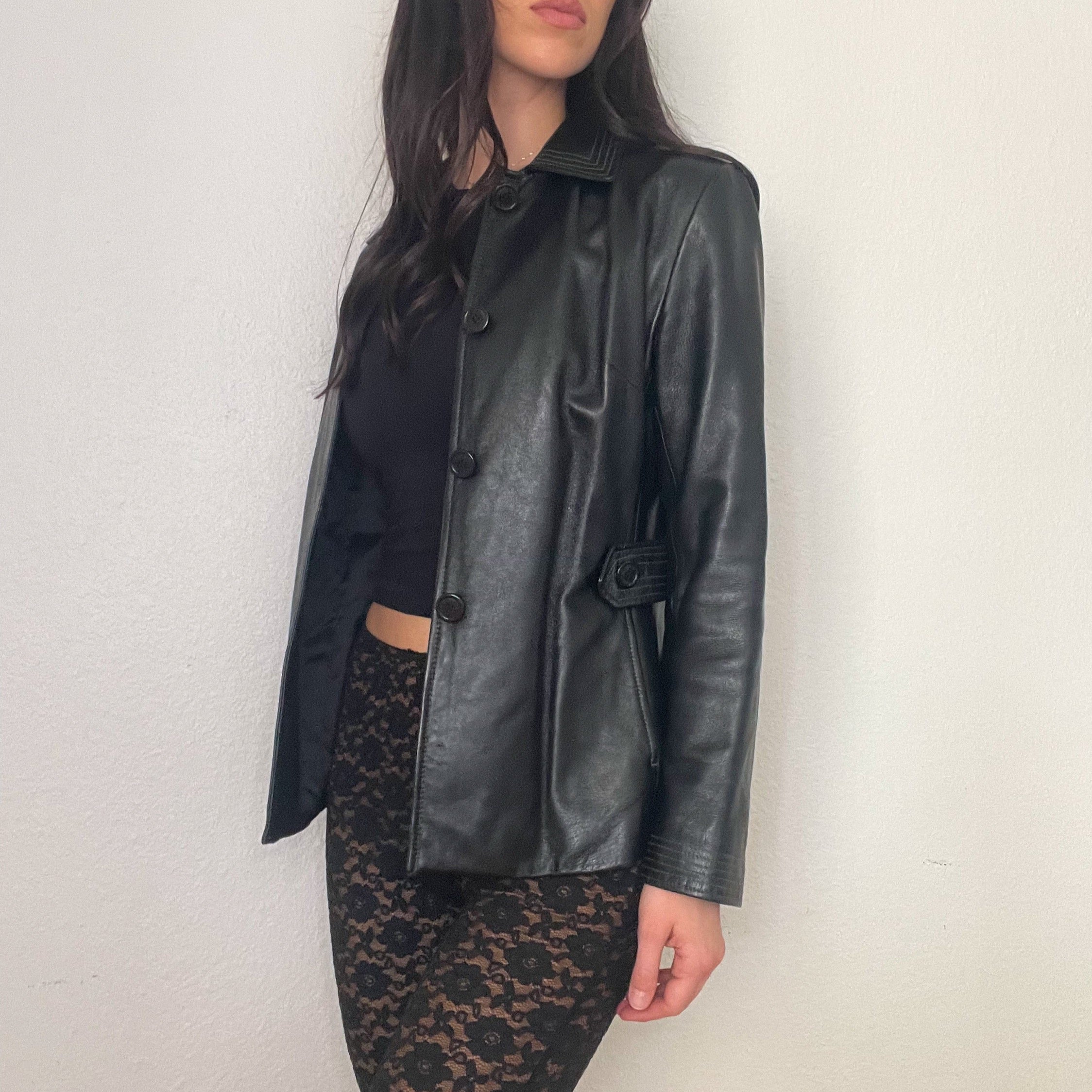 Black 2000s Leather Jacket (S)