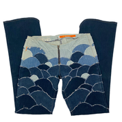 Akademiks 2000s Scalloped Patchwork Low Rise Denim Bootcut Jeans (M)