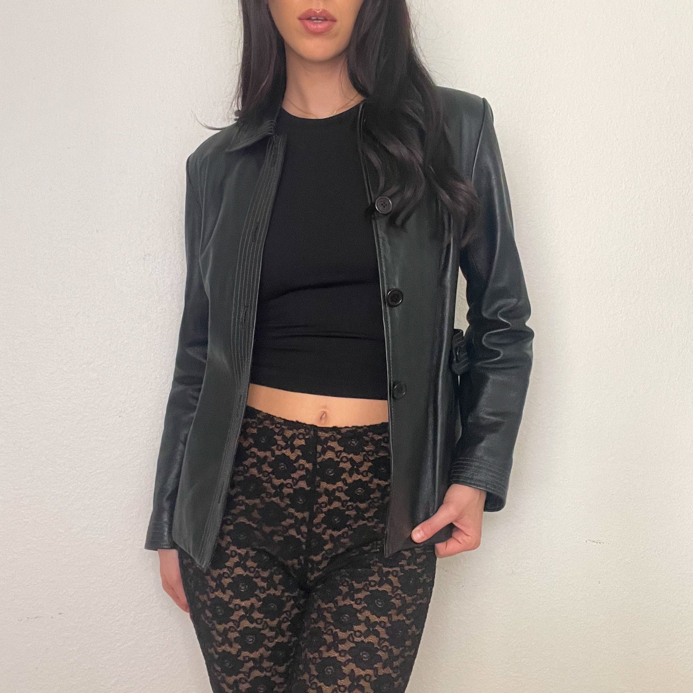 Black 2000s Leather Jacket (S)