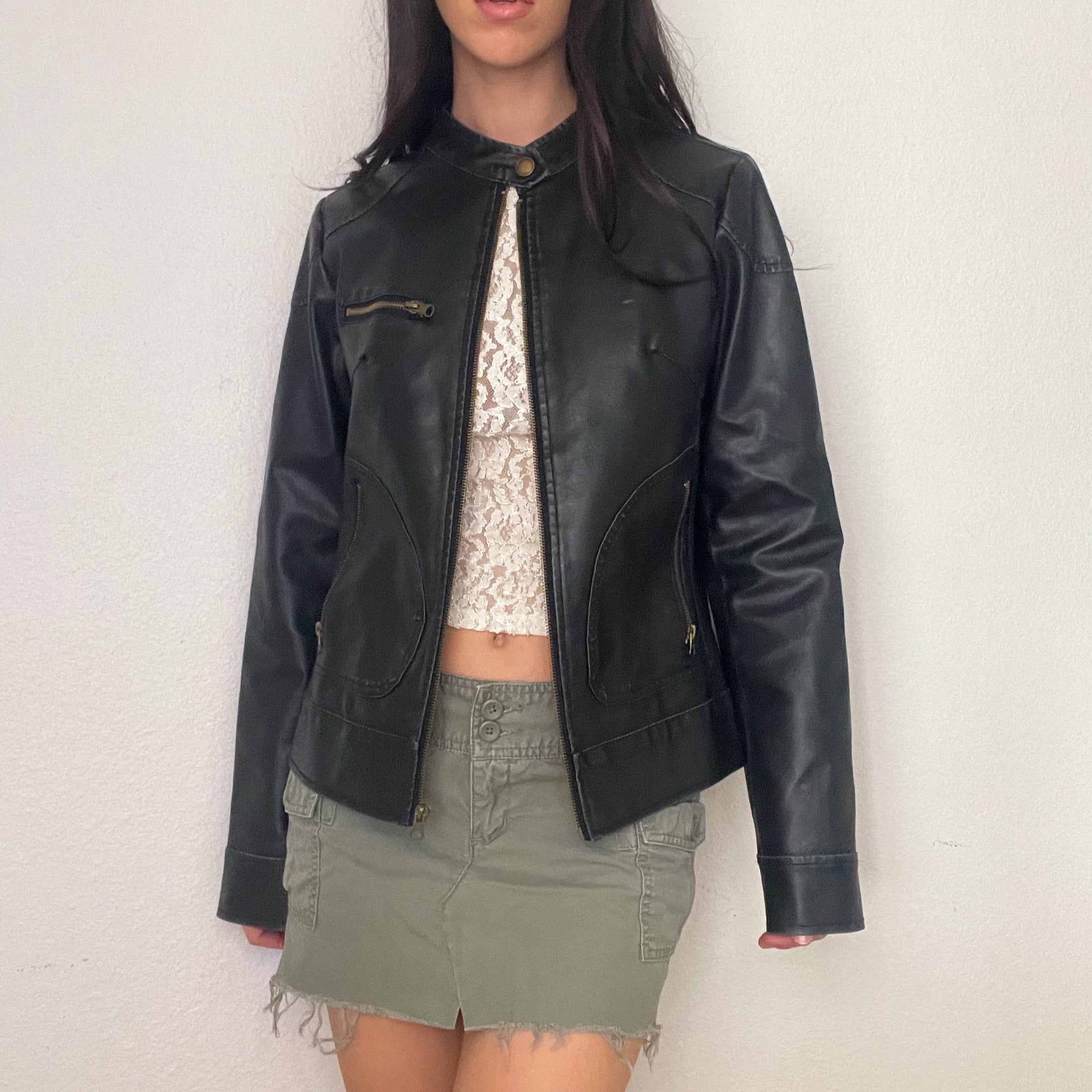 Black Moto Vegan Leather Jacket (L)