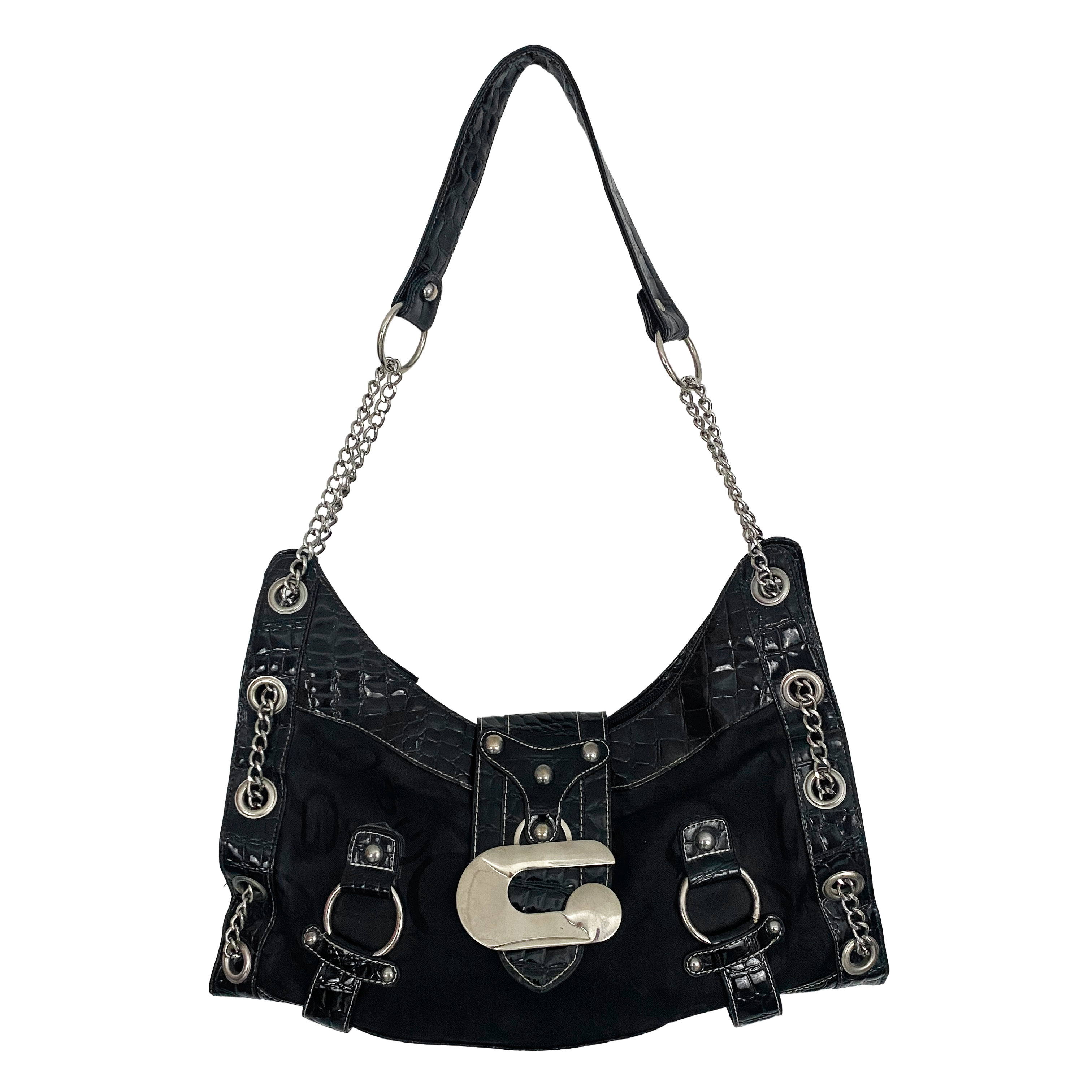 Guess 2000s Black + Silver Chain Shoulder Bag