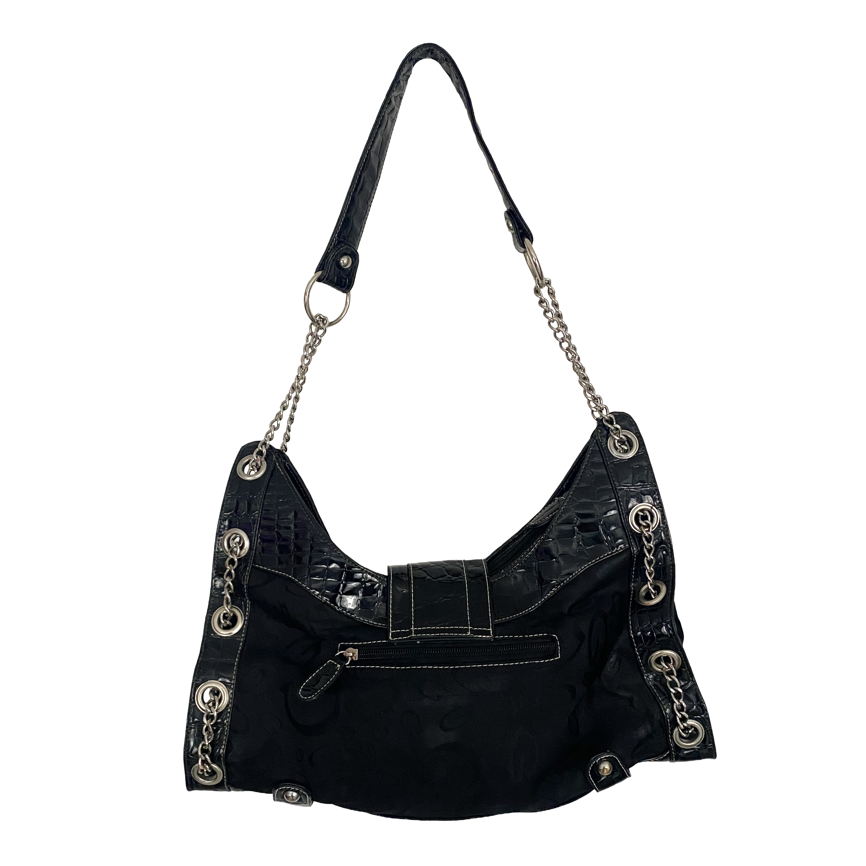 Guess 2000s Black + Silver Chain Shoulder Bag