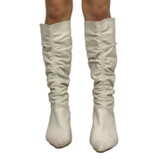 Miss Sixty 2000s White Leather Ruched Knee High Heeled Boots (10)