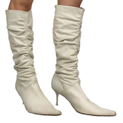 Miss Sixty 2000s White Leather Ruched Knee High Heeled Boots (10)